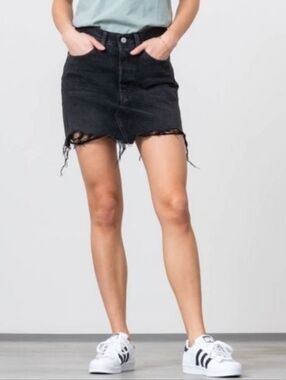 Levi's Washed Black Denim Miniskirt with Frayed Hem